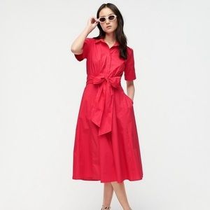 J Crew Hot Pink Tie Waist Collared Maxi Dress